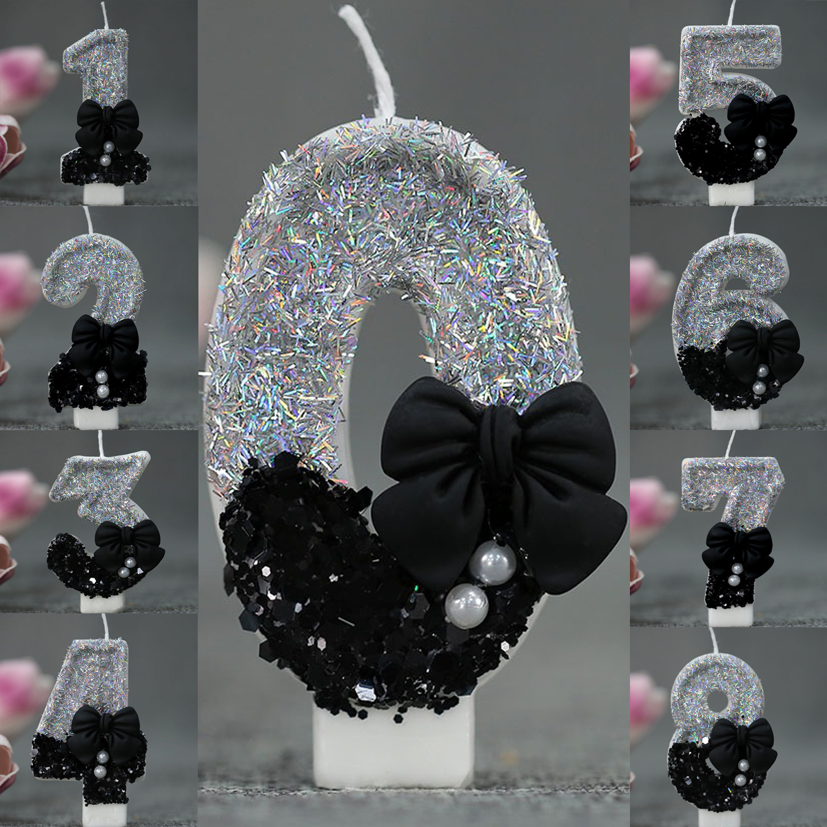 Candle For Supplies - Midnight Bow & Pearl 0-9 Number
